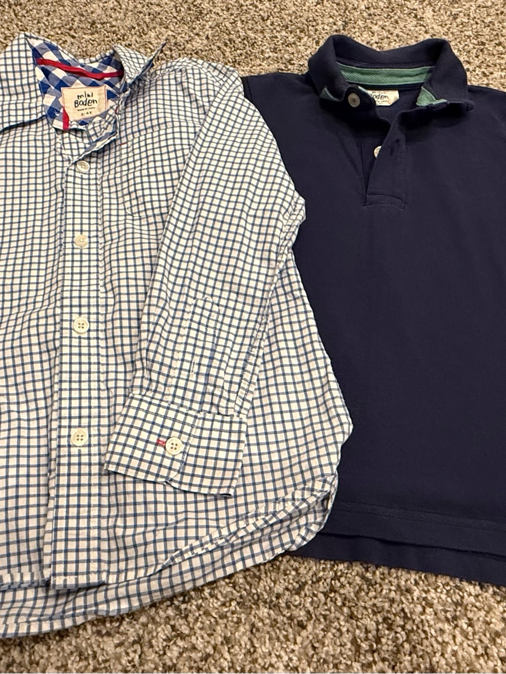 Mini Boden Boys Navy Polo and Blue-and-White Check Button-Down Shirt Set